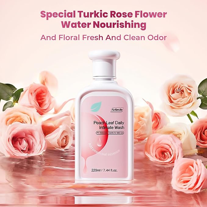 Peach Leaf Feminine Wash For intimate area Hygiene and Itchy, pH Balanced Body Wash with Lactic Acid For Sensitive Skin, Gentle Hydration, Odor Neutralization & Daily Hygiene, 220ml/7.44oz