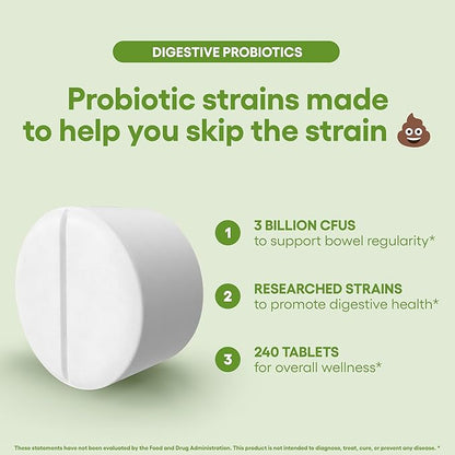 Natural Foundation Supplements Probiotics for Digestive Health Supports Bloating & Regularity Supplement 240 Tablets 3 Billion CFU (240, Digestive Probiotics)