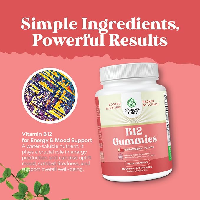 Vitamin B12 Gummies for Adults - Sugar Free Vitamin B12 1000 mcg Chewable Gums for Energy & Mood Support Immune & Nerves Health - Kosher Non-GMO & Gluten Free Supplement for Women & Men - 120 Count