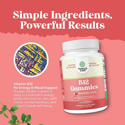 Vitamin B12 Gummies for Adults - Sugar Free Vitamin B12 1000 mcg Chewable Gums for Energy & Mood Support Immune & Nerves Health - Kosher Non-GMO & Gluten Free Supplement for Women & Men - 120 Count