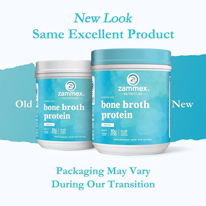 Zammex Bone Broth Protein Powder, Pure Grass Fed Beef, Vanilla Protein Powder,Hydrolyzed Collagen Supplement for Healthy Skin,Nails,Hair,Joints, Non-GMO,Gluten Free, Great in Shakes