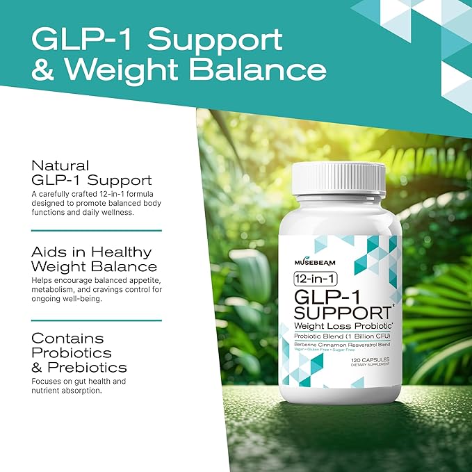 musebeam Probiotic Weight Loss Support Supplement - Natural GLP1 Support Appetite Suppressant Metabolism Booster with Berberine for Women Men - GLP1 Support Helps Control Hunger Cravings & Fat Burn