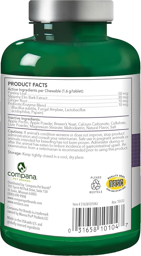 Vet's Best Gas Busters Dog Supplements - Gas, Bloating, Constipation Relief and Digestion Aid for Dogs - 90 Chewable Tablets