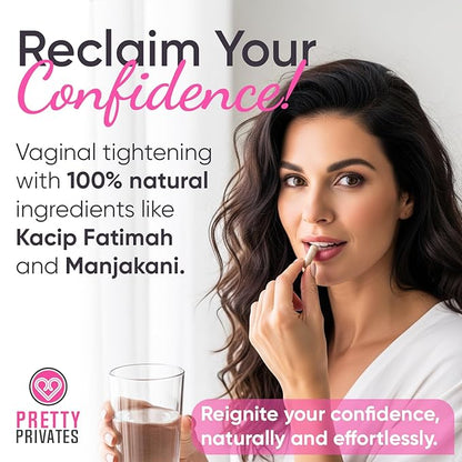Pretty Privates Vaginal Tightening Pills for Women - Natural Intimate Health Supplement with Kacip Fatimah Manjakani & Noni Fruit - Elasticity Moisture & Wetness Support - 60 Capsules 1 Month Supply