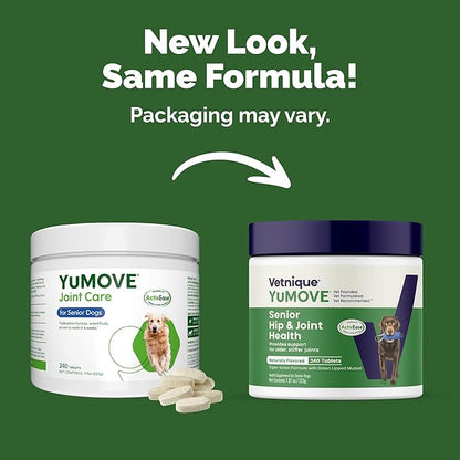 YuMOVE Hip & Joint Supplement for Senior Dogs - with Glucosamine, Omega 3, Hyaluronic Acid, Green Lipped Mussel & Fish Oil for Dogs - Senior Dog Joint Supplement (240ct Chewable Tablets)