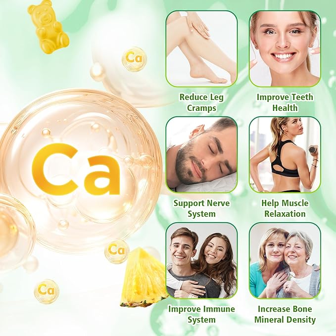 Calcium Citrate Gummies 1200 mg, Sugar Free Calcium Gummies for Adults & Kids, Chewable Calcium Supplements for Women, Bone & Immune Support, Pineapple Flavor 60 Count