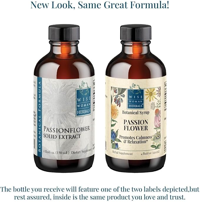 Wise Woman Herbals Passionflower Botanical Syrup (formerly) Solid Extract 4:1, Alcohol-Free Extra Strength, Herbal Relaxation & Sleep Aid, Eases Tension & Anxiety, Supports Calm Mood Balance & Restful Sleep, Pure Non-GMO, 4 Fl Oz