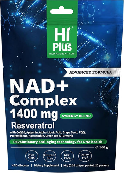 1400mg NAD+ Liquid Supplement for Anti Aging and Cell Regeneration, Premium Alternative Liposomal, Nicotinamide Riboside with Resveratrol, PQQ & CoQ10 - Advanced Cellular Energy, 20 Pack