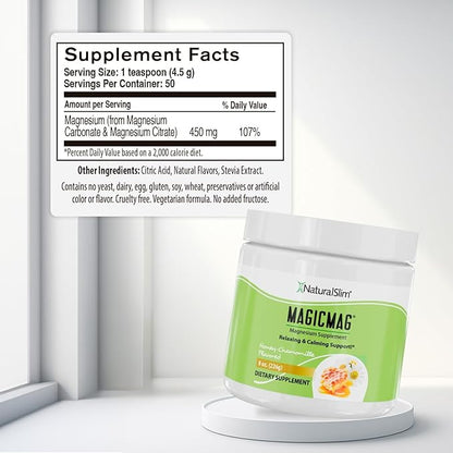 NaturalSlim MagicMag Magnesium Citrate Powder Drink for Relaxation, Stress, Constipation, Better Rest & Digestive Health, Magnesium Supplement for Women and Men, Honey Chamomile 8oz