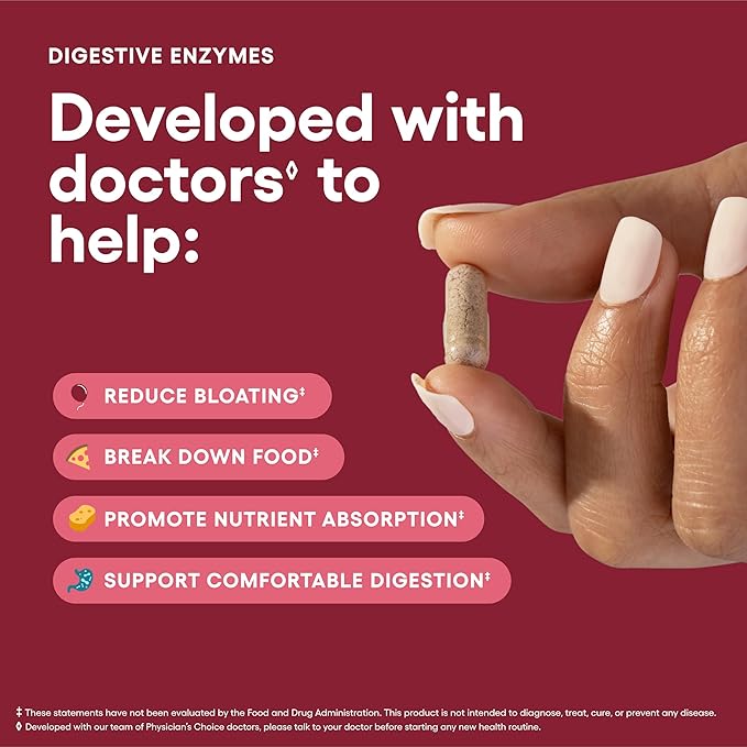 Physician's CHOICE Digestive Enzymes for Bloating & Digestion - 16 Enzymes with Organic Prebiotics & Probiotics for Gut & Digestive Health - Meal Time Discomfort Relief - Dual Action Support - 90 CT