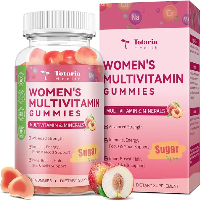 Totaria Sugar Free Multivitamin Gummies for Women 14+ w/Iron, Inositol, Folate, Biotin, Womens Daily Multivitamin Gummy w/Vitamin A, C, B, D3, K2, for Hair, Skin, Energy, Immune, Peach Flavor