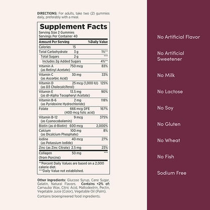 Nature's Bounty Optimal Solutions Women's Multivitamin, Immune and Cellular Energy Support, Bone Health, Raspberry Flavor, 80 Gummies, 40 Total Servings