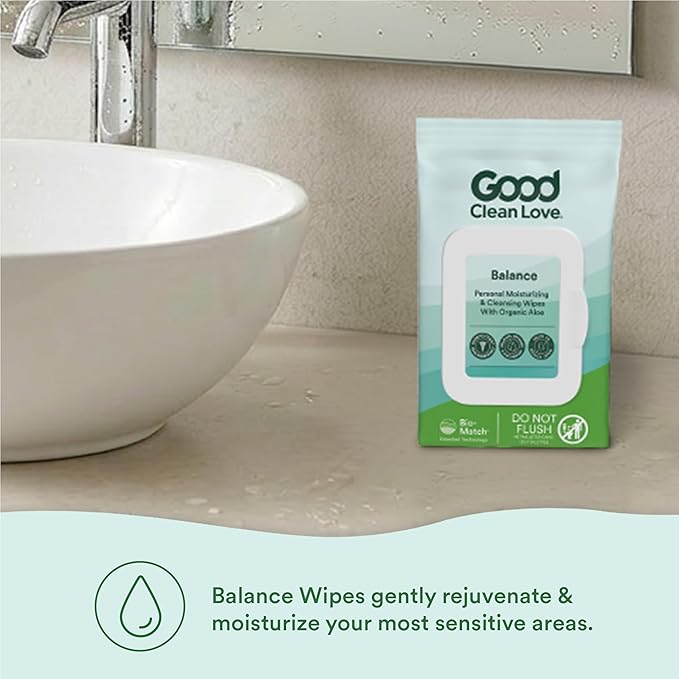 Good Clean Love Balance pH-Balanced Feminine Wipes, Supports Vaginal Health Naturally & Reduces Odor, Non-Irritating Moisturizing & Cleansing Hygiene Product Made with Organic Aloe, (30 Count)