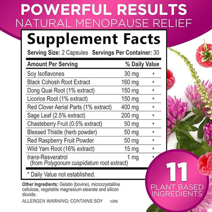 Menopause Supplements for Women - Complete Menopause Relief with Dong Quai & Black Cohosh - For Natural, Mild Hot Flash & Night Sweats - Hormone, Energy & Balance Support, Bottled in USA - 60 Capsules