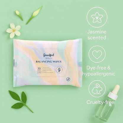 Goodful Wellness pH Balancing Wipes, 30 Count (Pack of 2) Hypoallergenic Feminine Wipes, Gentle pH Balanced Wipes Women, Unscented Intimate Wipes