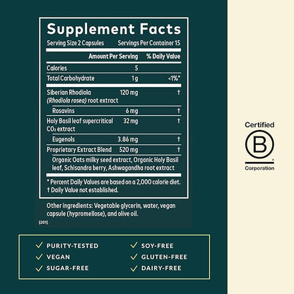 Gaia Herbs Stress Response Supplements - Supports Relaxation & Healthy Stress Response* - with Rhodiola, Holy Basil, Ashwagandha & More - 30 Vegan Liquid Phyto-Caps (15 Servings)