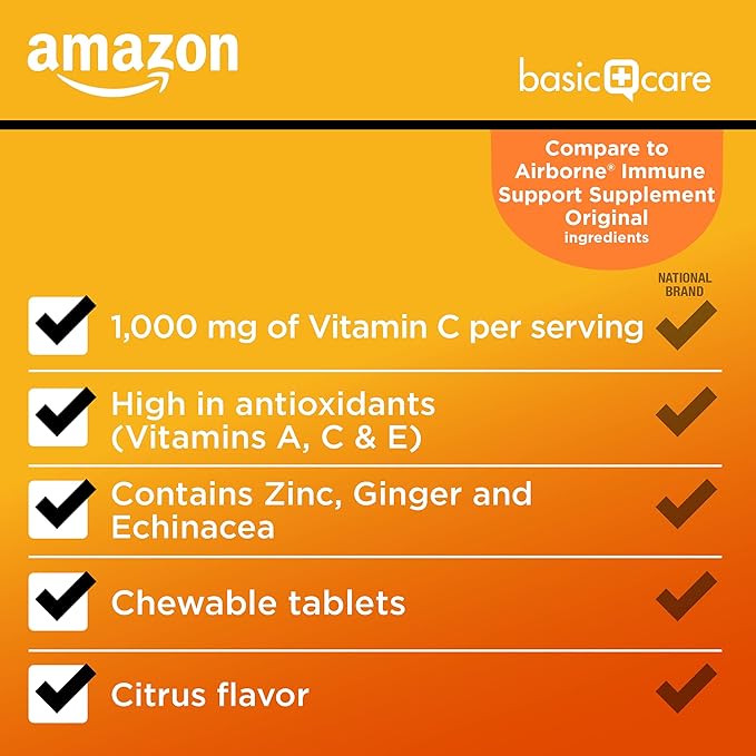 Amazon Basic Care - Chewable Tablets, Immune Support Citrus Chew Tablets, 116 Count