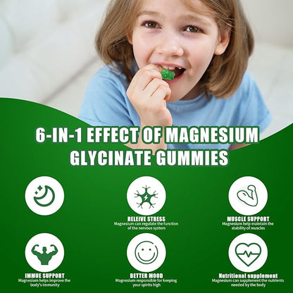 Magnesium Glycinate Gummies 400mg Supplements with Magnesium Malate & Taurate | Vitamin D3 Spinach | Kale | Broccoli