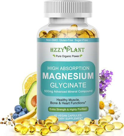 Magnesium Glycinate 500mg Softgels, High Absorption Magnesium Supplement Softgel Capsules for Muscle, Heart, Sleep & Bone Support, Stress Relief, Nerve Health & Metabolism, Non-GMO, 2 Month Supply