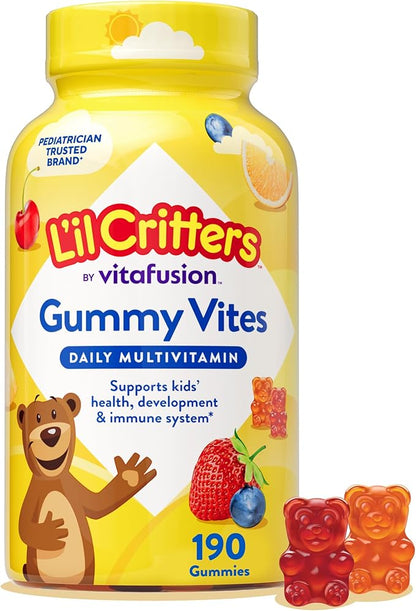 L'il Critters Gummy Vites Daily Kids Multivitamins Assorted Fruit Flavors for Ages 2+ Toddlers & Kids, Gummy Vitamin with Vitamin C and D, 95-190 Day Supply, 190 Gummies
