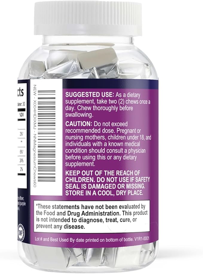 Magnesium Citrate Chews Supplement - High Absorption Magnesium Gummies Supplement - Vegan Mag Citrate Soft Chews Gummy for Adults - Relaxation & Calm Support - Delicious Grape Flavor - 60 Gummies