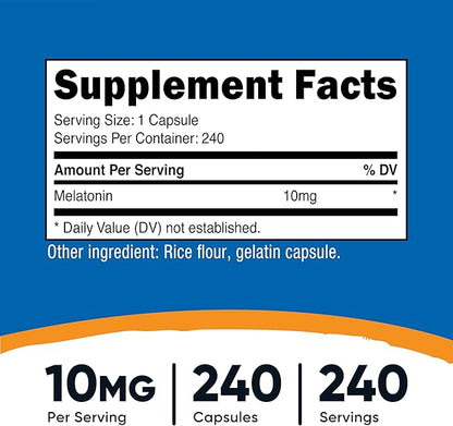 Nutricost Melatonin 10mg, 240 Capsules, Non-GMO & Gluten Free