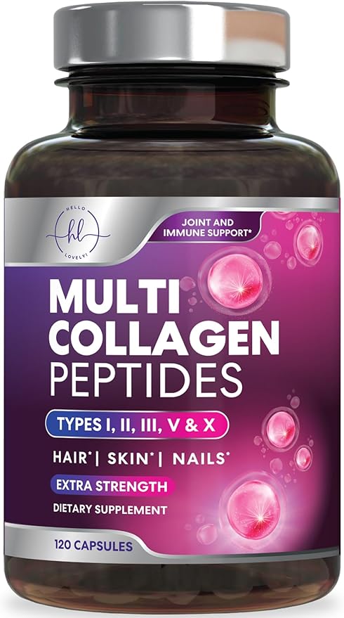 Multi Collagen Peptides Complex - Advanced Hydrolyzed Collagen Supplement Pills with Type I, II, III, V & X - Hair, Skin, Nail & Joint Support Supplement for Women & Men - USA Bottled - 120 Capsules