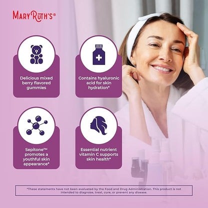 MaryRuth's Skin Restore + Renew Gummies With Hyaluronic Acid | Skin Hydration | Clinically Shown in Women to Reduce Fine Wrinkles & Improve Skin Firmness | Vegan Collagen Production | 60 Gummies