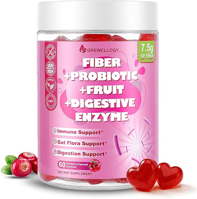 Fiber Gummies 7500mg, Probiotics & Digestive Enzymes, Sugar-Free, Vegan & Gluten-Free Supplement for Gut Health, Bloating Support & Regularity, High Potency Daily Adult (60 Count (Pack of 1))