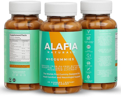 Alafia Naturals Miggummies - World's First Cranial Comfort and Support Gummy - Magnesium Glycinate, Butterbur, Feverfew, CoQ10, Vitamin B2 400mg Riboflavin 400mg 60ct