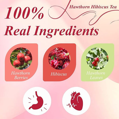 WT WEETEE Hawthorn Hibiscus Tea Bags 50 Count, Pure Made of Hibiscus, Hawthorn Berries & Leaves, Natural Caffeine-free Herbal Tea for Heart