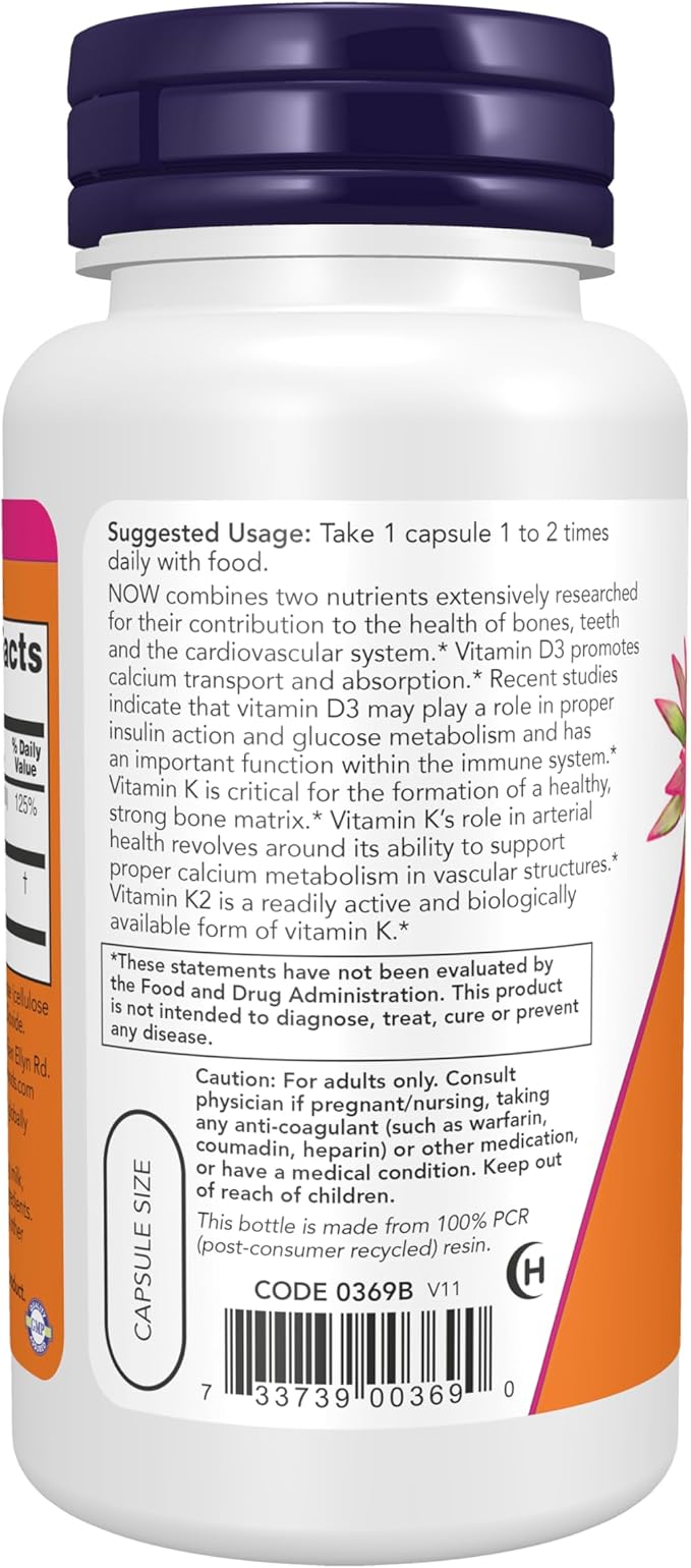 Vitamin D-3 & K-2 120 VegiCaps (Pack of 2)
