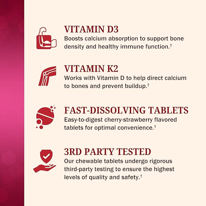 BioSchwartz Bariatric D3 K2 Dissolvable Tablets - 90 Cherry-Strawberry Tablets - Supports Bone Strength - Bariatric Vitamins for Women with Vitamin D3 5000 IU - Third Party Tested, 90 Servings