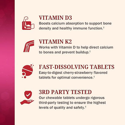 BioSchwartz Bariatric D3 K2 Dissolvable Tablets - 90 Cherry-Strawberry Tablets - Supports Bone Strength - Bariatric Vitamins for Women with Vitamin D3 5000 IU - Third Party Tested, 90 Servings