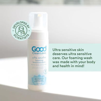 Good Clean Love Ultra Sensitive Foaming pH-Balanced Feminine Wash, Gentle Vaginal Cleanser for Women with Natural Ingredients, Water-Based, Soothing Intimate Feminine Care, 5 Oz (2-Pack)