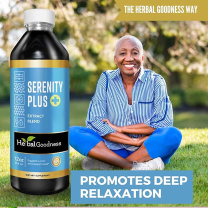 Herbal Goodness Serenity Liquid Extract – Chamomile, Lemon Balm, Valerian Root & Guava Leaf | Natural Calm Sleep Aid for Adults | Relaxing Botanical Blend for Calm, Rest & Wind-Down Support | 12 fl oz
