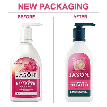 JASON Rosewater Invigorating Body Wash Women/Men, For a Gentle & Clean Feel, 30 Fluid Ounces (Pack of 2)