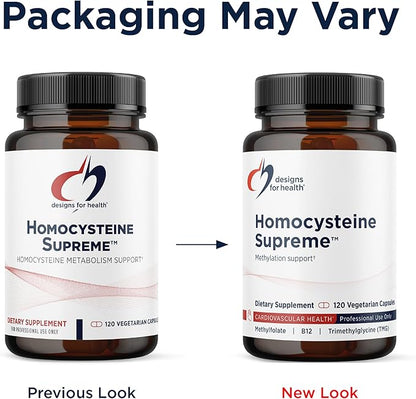 Designs for Health Homocysteine Supreme - Methylated Multivitamin of B Vitamins with Riboflavin, B6, B12, Folate, L-Serine & TMG for Brain Support & Healthy Inflammatory Response (120 Caps)