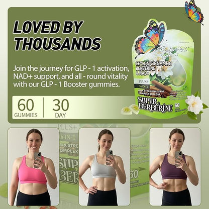 BUTTERFLY'S TEAR Berberine Supplement Gummies – Support Healthy Metabolism with Ceylon Cinnamon, Turmeric, Green Tea, Vegan, Non-GMO, Gluten-Free - Green Grape Flavor (2 Pack 120 Chew)