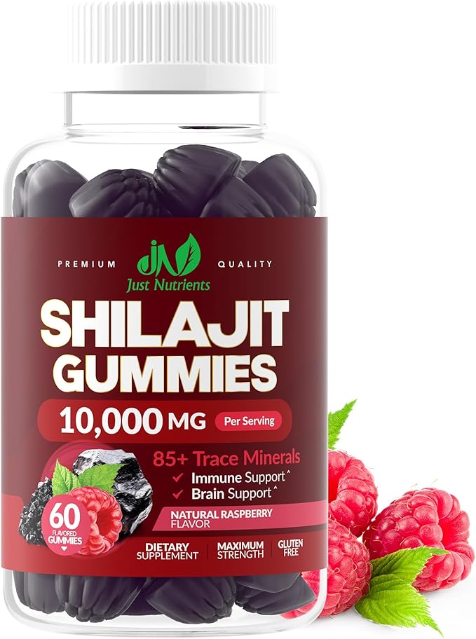 Shilajit 1000mg Gummies for Men & Women - Maximum Strength Pure Himalayan Shilajit, Gluten-Free, Non-GMO, 100% Vegetarian - Natural Raspberry Flavor - 60 Count
