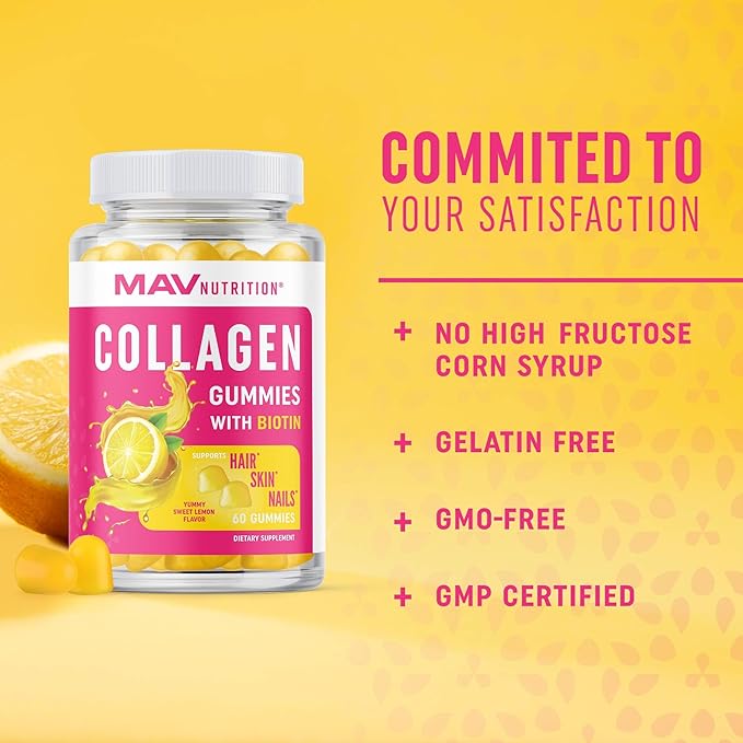 Collagen Gummies for Women | 200mg Hydrolyzed Collagen + 2500mcg Biotin, With Vitamin C, E & Zinc | Anti Aging, Hair Growth, Skin, Strong Nails | Non-GMO Gummy Vitamin Supplements | 60 Count