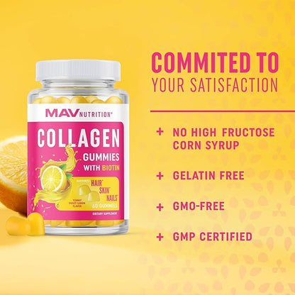 Collagen Gummies for Women | 200mg Hydrolyzed Collagen + 2500mcg Biotin, With Vitamin C, E & Zinc | Anti Aging, Hair Growth, Skin, Strong Nails | Non-GMO Gummy Vitamin Supplements | 60 Count