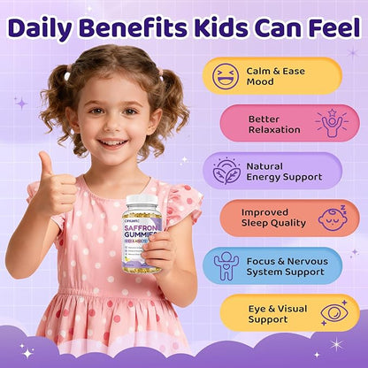 Saffron Gummies for Kids & Adults, 20-in-1 Saffron Supplements with 88.5mg Saffron Extract, B6, B12, C, D3, Magnesium for Calm, Focus, Nerve, Sugar Free, Vegan, Non-GMO - Pineapple Flavor, 120 Counts