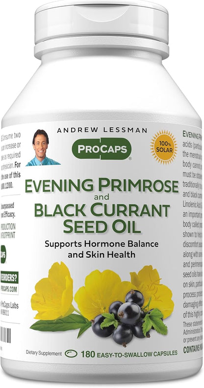 ANDREW LESSMAN Evening Primrose and Black Currant Seed Oil 180 Softgels - Soothes Physical Discomfort and Mood Swings Due to Menstrual Cycle, with Gamma-Linolenic, Omega-6 Fatty Acids, No Additives