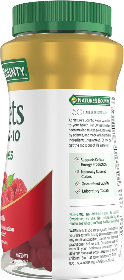 Nature’s Bounty Beets & Co Q-10 Gummies for Heart Health, Coenzyme Q10, Beet Root Extract, Supports Healthy Circulation and Heart Function, Cellular Energy Production, Raspberry Flavor, 60 Gummies