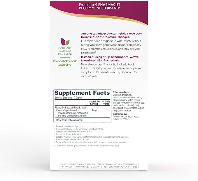 Estroven Complete Multi-Symptom Menopause Supplement for Women, 28 Ct., Clinically Proven Ingredient Provide Menopause Relief & Night Sweats & Hot Flash Relief* Drug-Free & Non-GMO