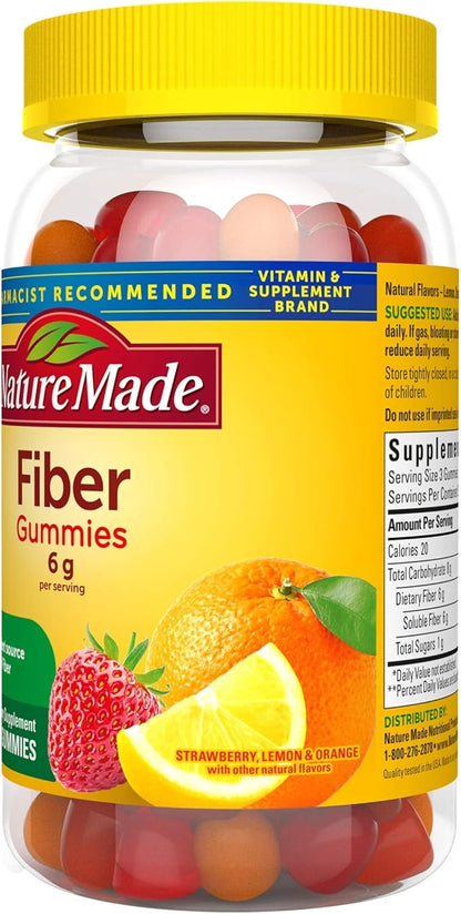 Nature Made Fiber 6 g, Dietary Supplement for Digestive Health Support, 90 Fiber Gummies, 30 Day Supply