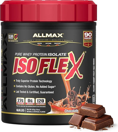 ALLMAX ISOFLEX Pure Whey Isolate Protein Powder - Gluten Free, Low Lactose, Sugar-Free - High-Protein, Clean, Keto-Friendly for Pre Post Workout Supplement for Women and Men | Chocolate, 1lb