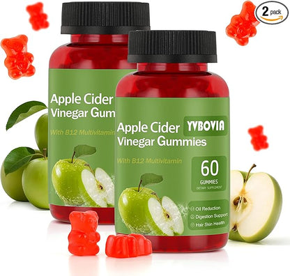 Apple Cider Vinegar Gummies with B12, ACV Supplement Gummy Vitamins,Gluten Free, Vegan, Non-GMO, 120 Count