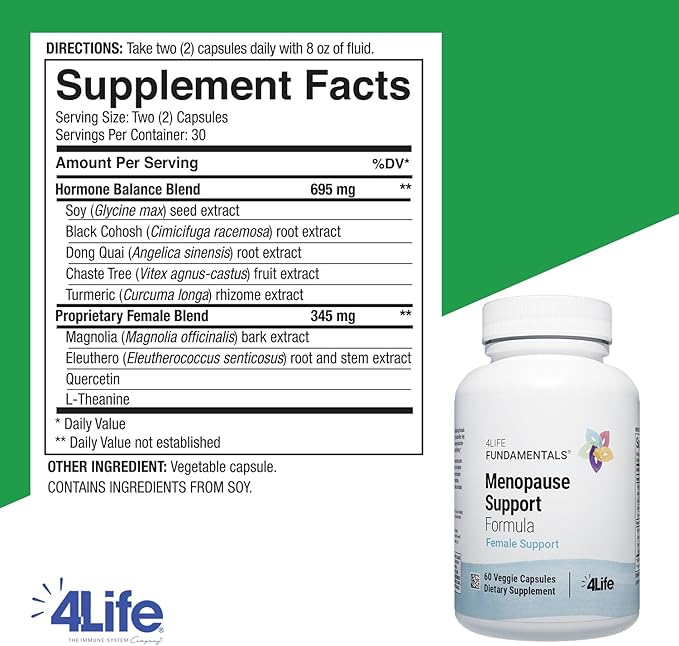 4Life - BioGenistein Ultra - Menopause Support Formula - Soy Isoflavones, Black Cohosh & Chaste Tree with Quercetin & Turmeric - 60 Veggie Capsules